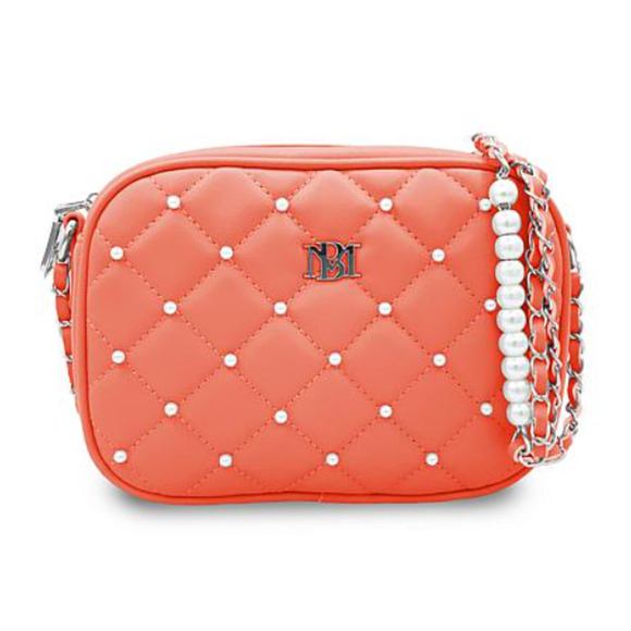 Badgley Mischka Handbags - NWT Badgley Mischka Women's Diamond Quilted Camera Bag Coral Logo